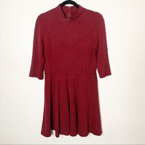 ASOS 3/4 Sleeve High Neck Maroon Flare Dress SZ 12